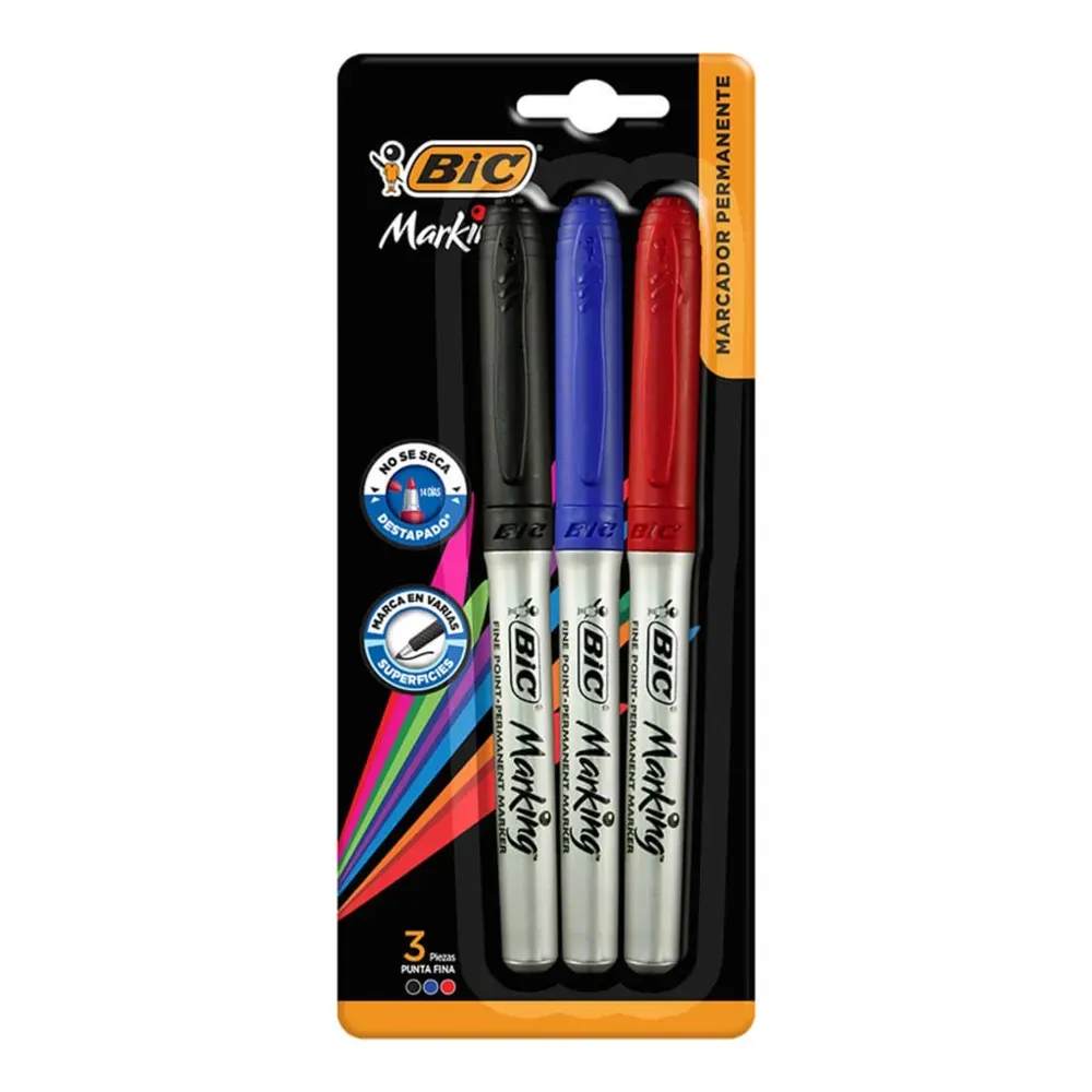 MARCADOR PERMANENTE PUNTO FINO 3 PZS BIC 1 PIEZA