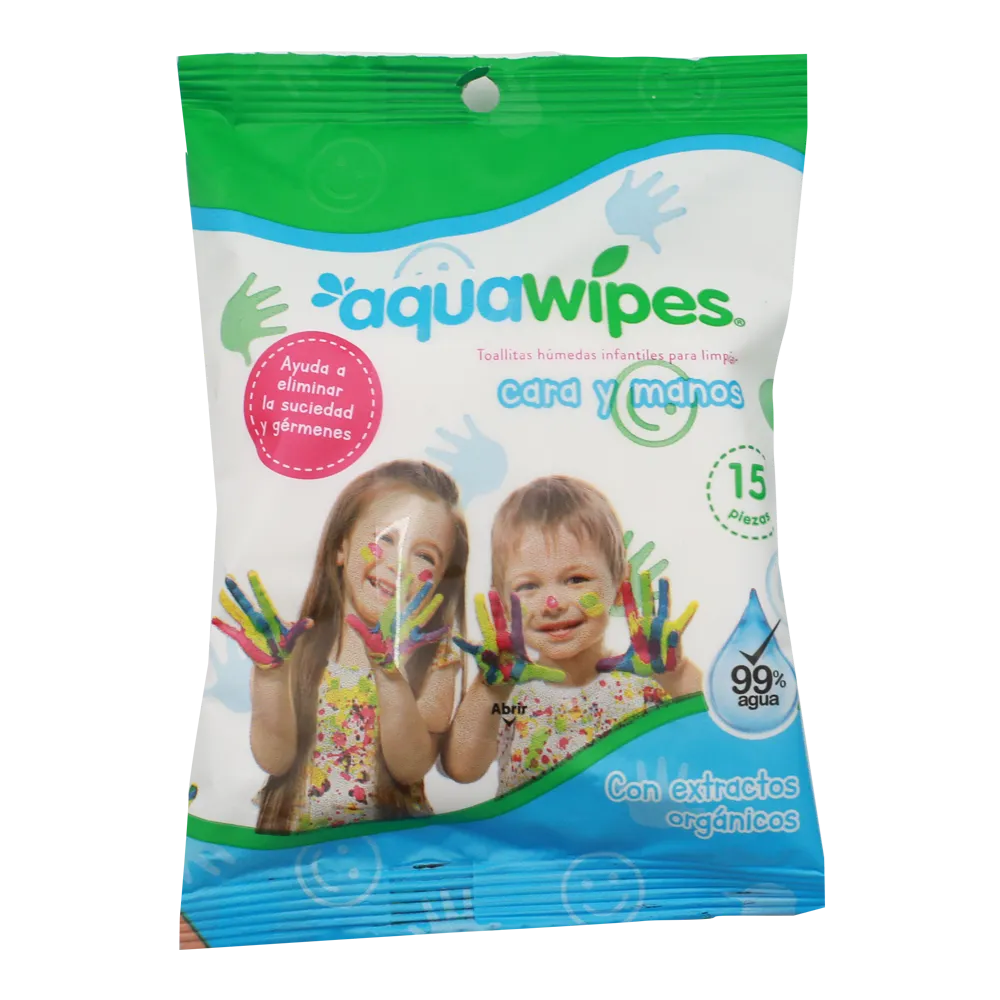 TOALLITAS HUMEDAS CARA Y MANOS AQUAWIPES 15 PIEZA