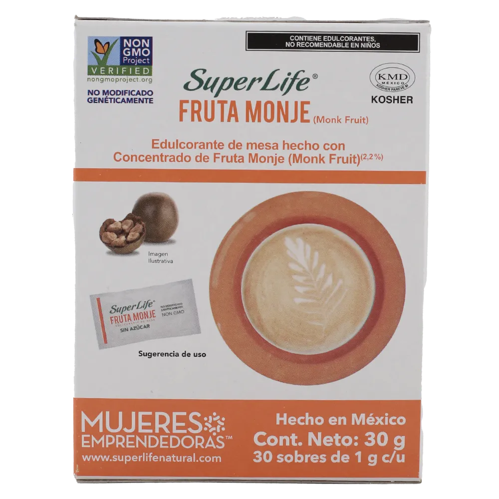 EDULCORANTE DE MESA + FRUTA DEL MONJE 2.2% 30 SOBR SUPER LIFE 30 GRAMOS