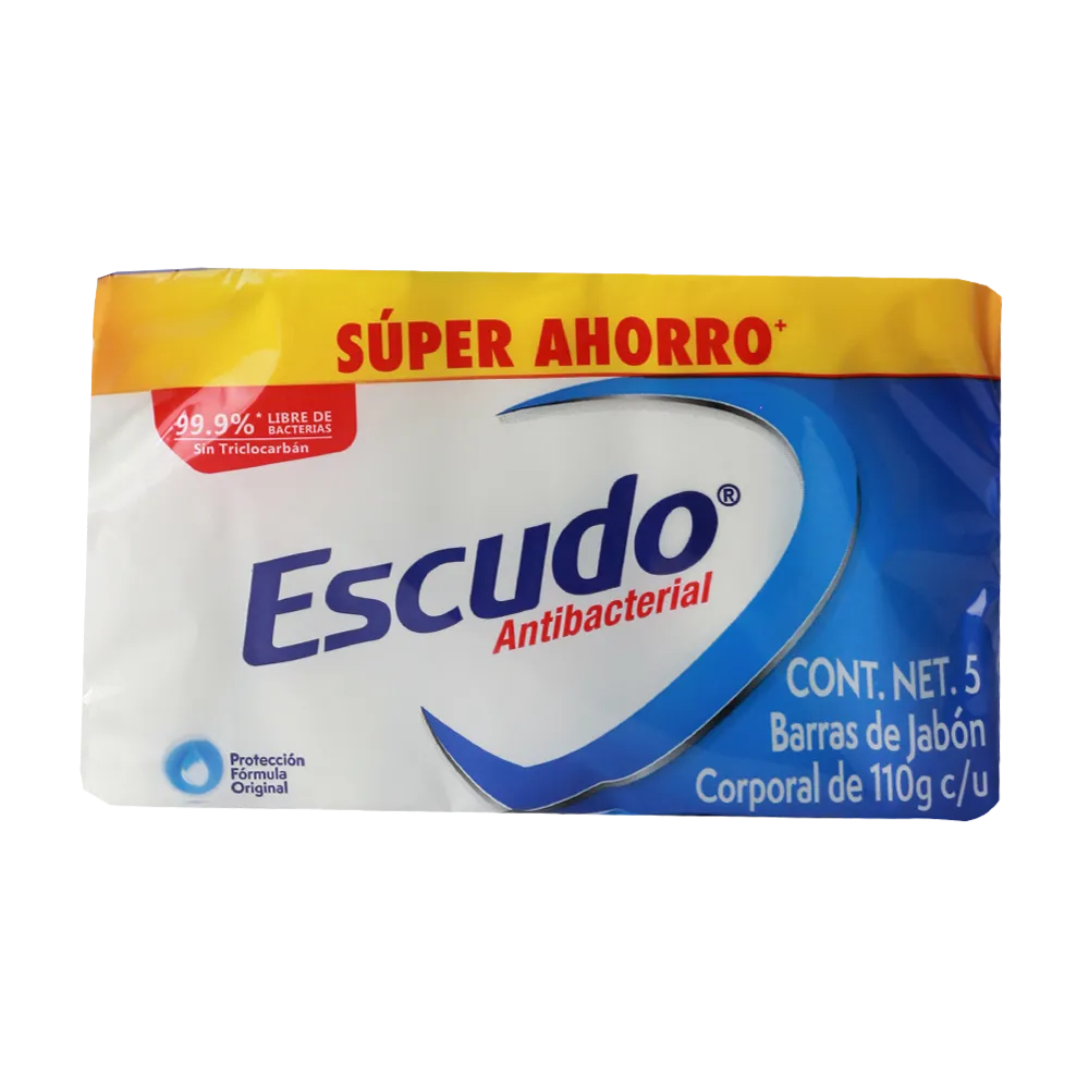Jabon Barra 5 Pack Antibacterial Azul Escudo 110 g
