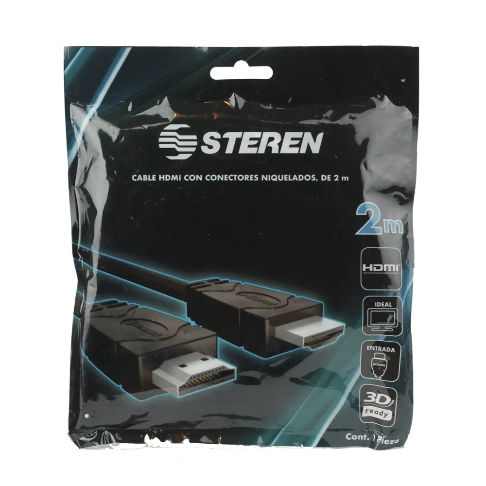 Cable Hdmi Con Conectores 2 Mts Negro Steren 1 Pz