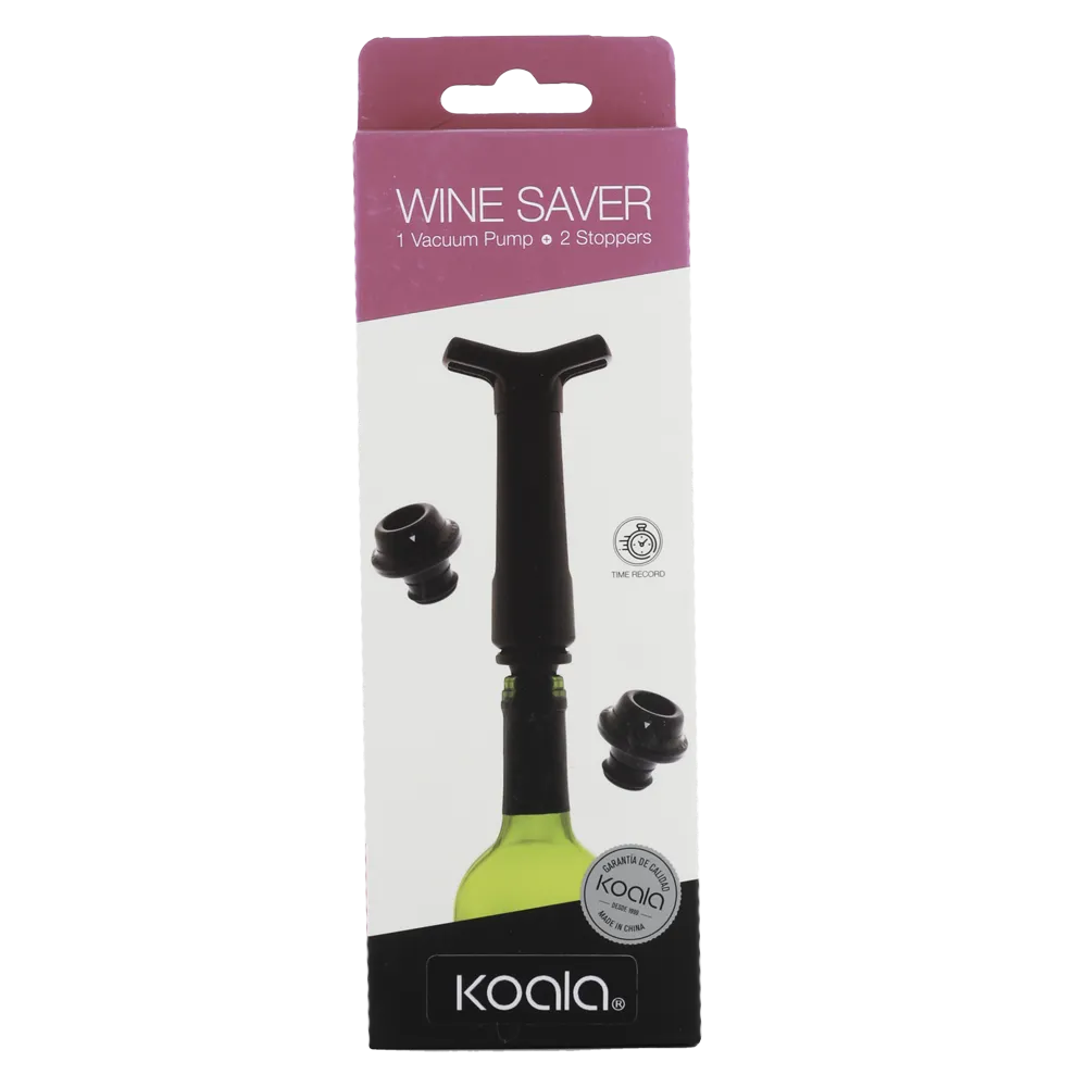 Bomba De Vacio Para Botella Con 2 Tapones Negros Moderno Koala 1 Pz