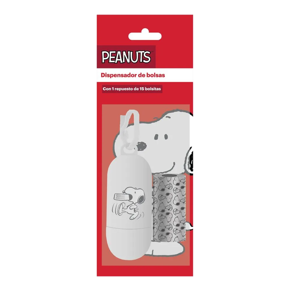 Dispensador Bolsitas Para Desechos Mascota 23X33 Peanuts Snoopy 3 Pza