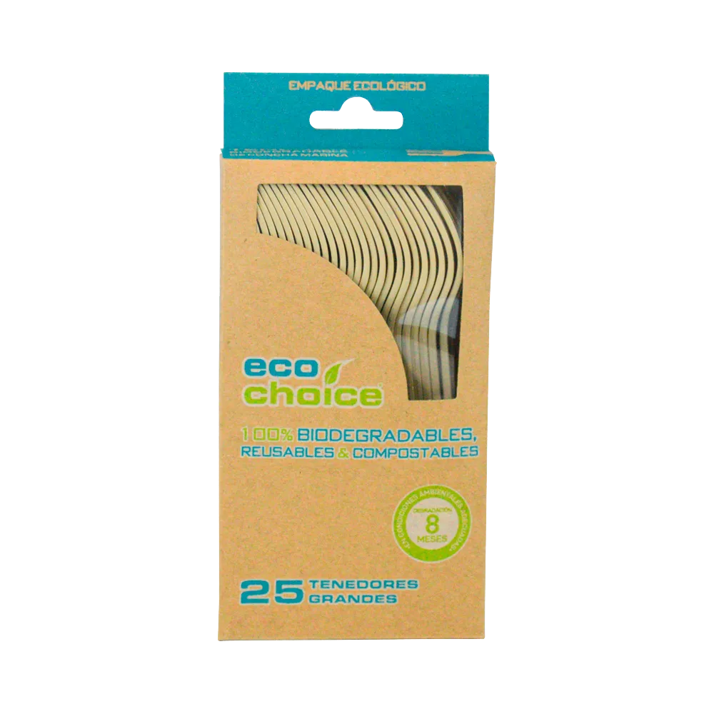 Tenedor Desechable Biodegradable Grande Beige Ecochoice 25 Pza