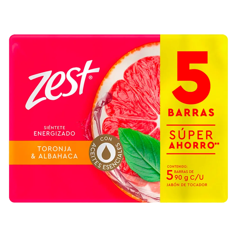 Jabon Barra 5 Pack Toronja Y Albahaca Zest 90 g