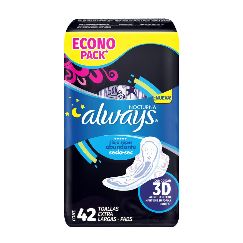 Toalla Alas Nocturna Seda-Sec Extra Larga Always 42 Pza