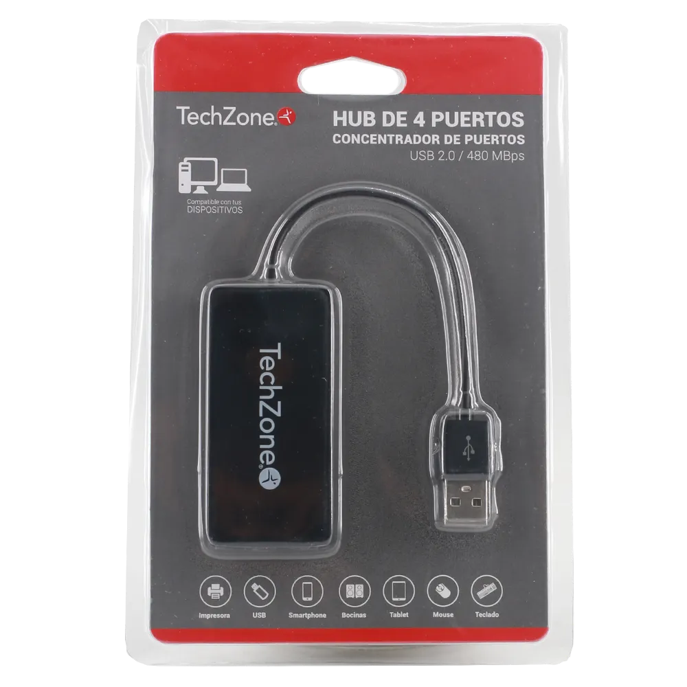 Hub De 4 Puertos Usb Techzone 1 Pz