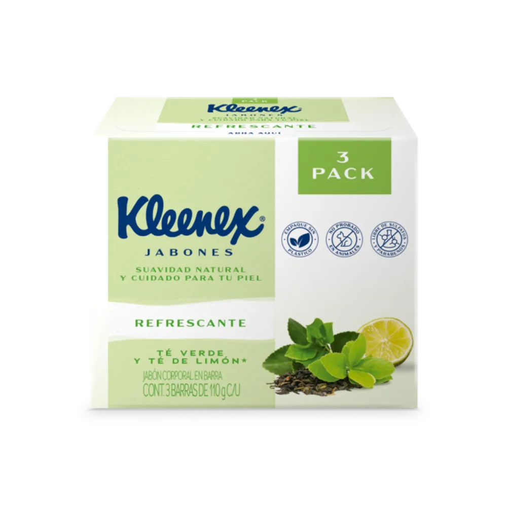 Jabon De Barra 3 Pack Te Verde Y Limon Kleenex 110 g