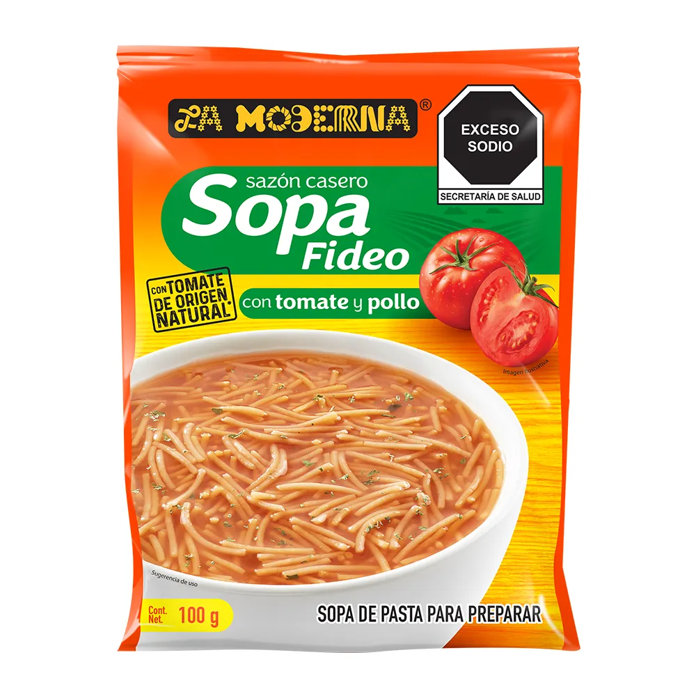 Pasta Para Sopa Fideo Con Tomate Y Pollo La Moderna 100 g