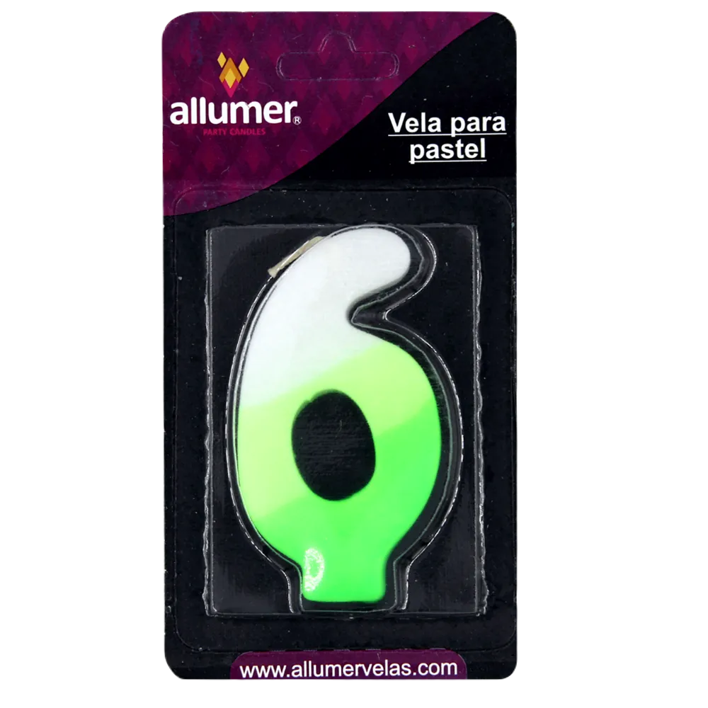 Vela Para Fiesta Numerica No. 6 Varios Colores Allumer 1 Pza