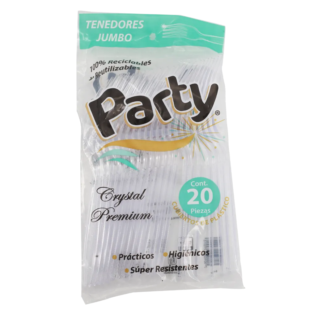 Tenedor De Plastico Jumbo Crystal Premium Party 20 Pza