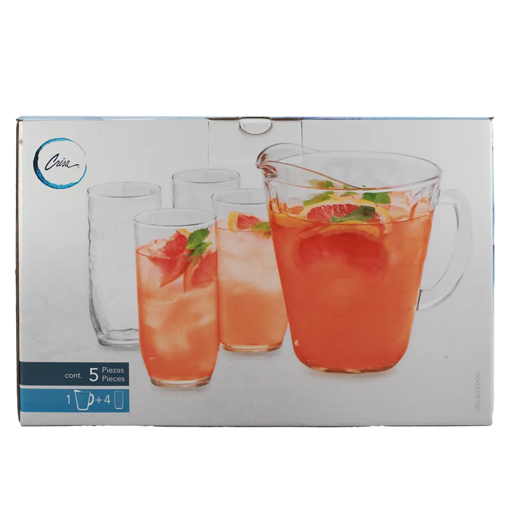 SET JARRA CON VASOS VIDRIO LINEA ALASKA 5 PZ CRISA 1 PIEZA