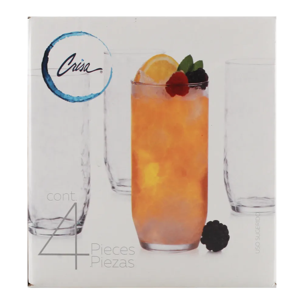 SET VASOS VIDRIO LINEA ALASKA 4 PZ 1717427 CRISA 1 PIEZA