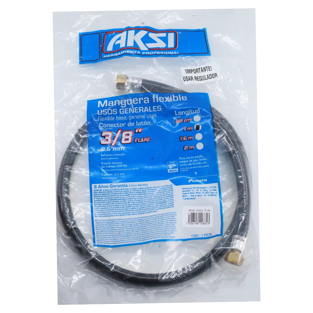 MANGUERA PARA GAS ALTA PRESION 1.5 M CONECTOR 3/8 AKSI 1 PIEZA