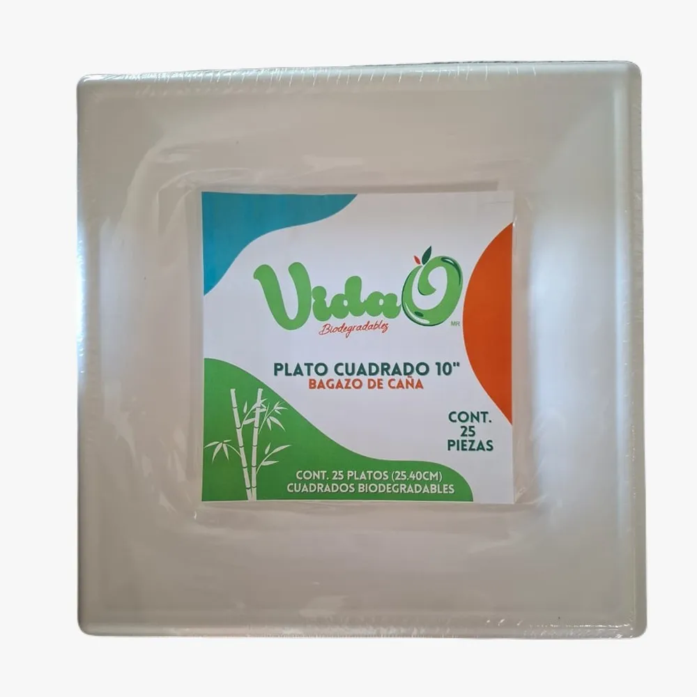 PLATO GRANDE COMPOSTABLE CUADRADO VIDAO 25 PIEZA