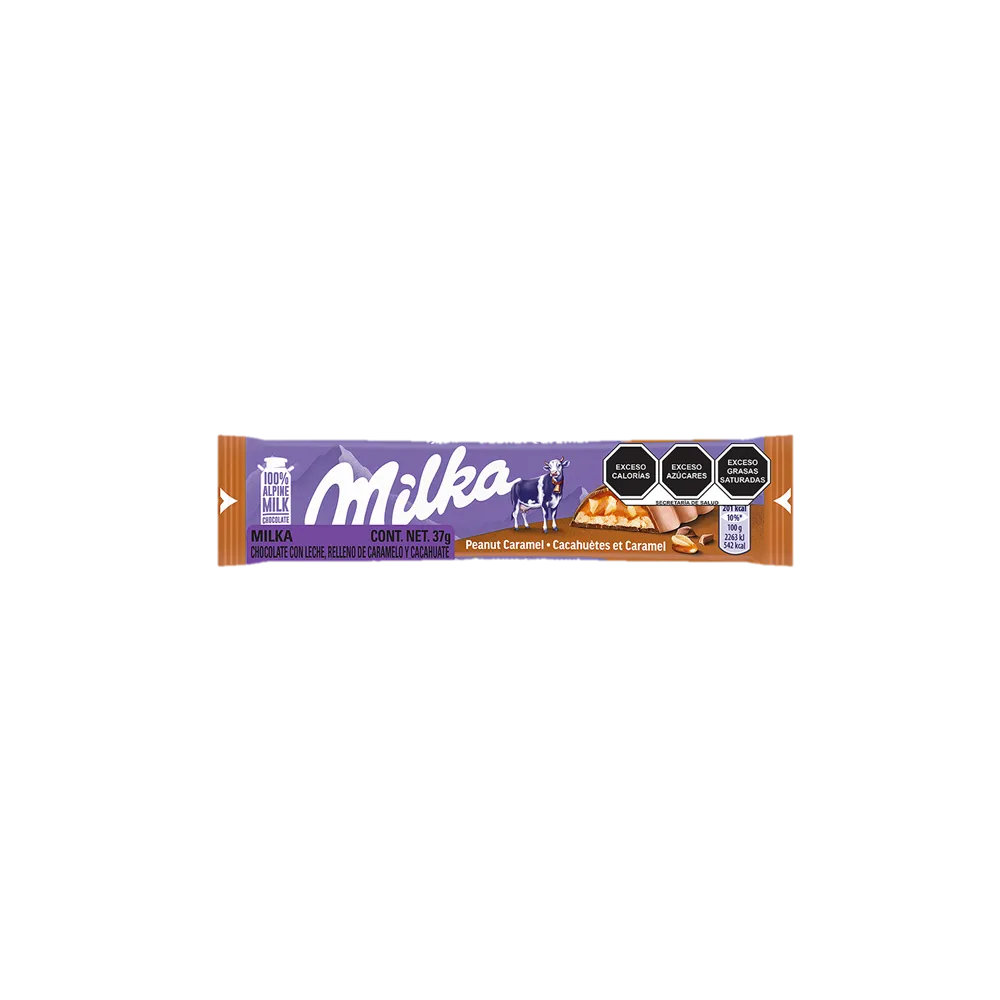 BARRA CHOCOLATE CACAHUATE CON CARAMELO MILKA 37 GRAMOS