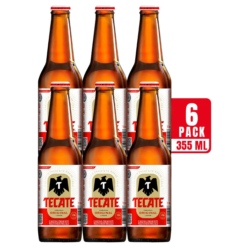 Cerveza Six Pack Botella Roja Tecate 355 Ml