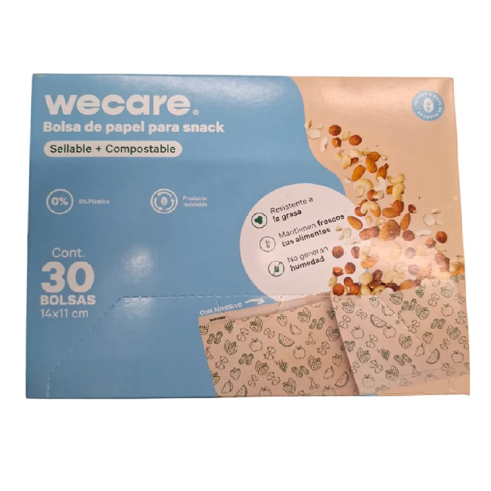 Bolsa Para Snack 14X11 Papel Compostable Wecare 30 Pz