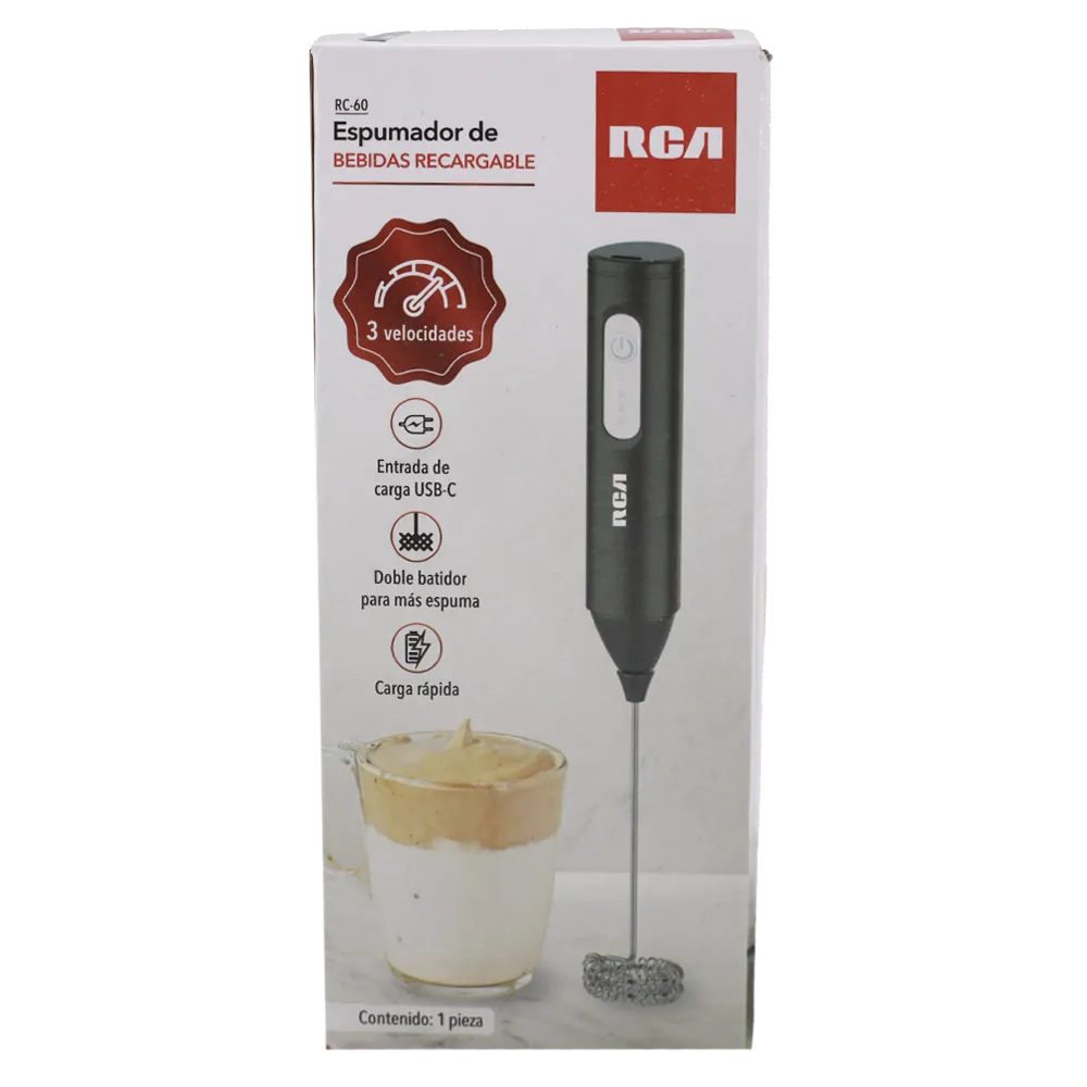 ESPUMADOR DE BEBIDAS RECARGABLE DE 3 VELOCIDADES RCA 1 PIEZA