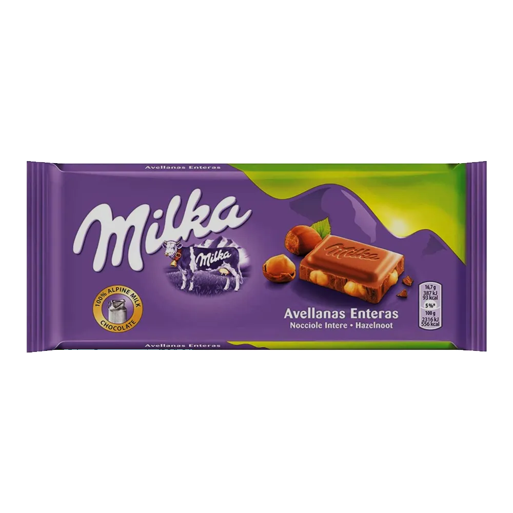 TABLETA CHOCOLATE CON LECHE AVELLANA MILKA 90 GRAMOS