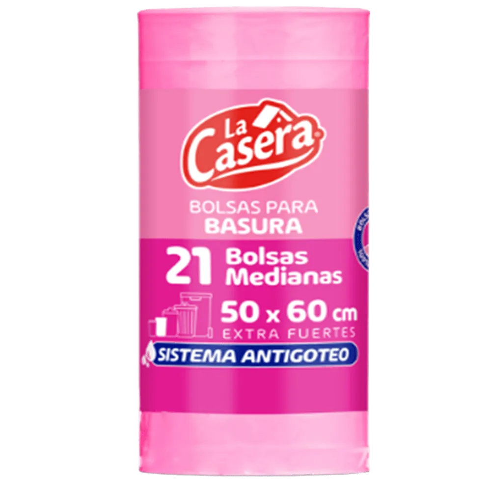 BOLSA P/BASURA ECO ROSA GDE 62X80 LA CASERA 14 PIEZA