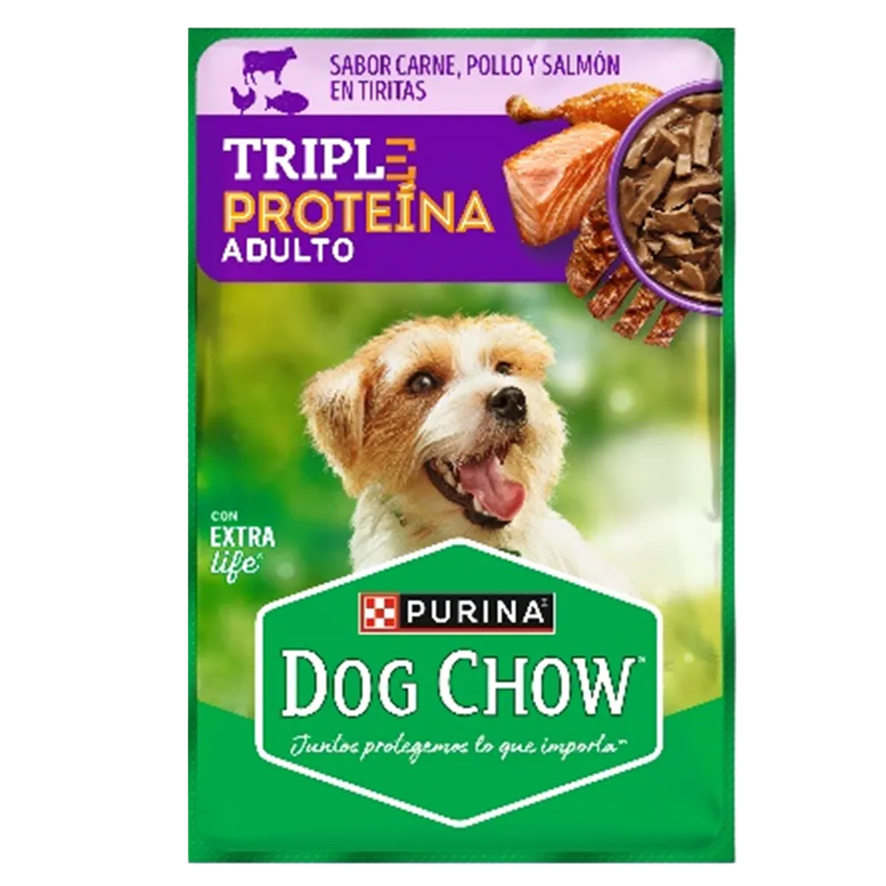 ALIMENTO HUMEDO PARA PERRO ADULTO TRIPLE PROTEINA SALMON DOG CHOW 85 GRAMOS