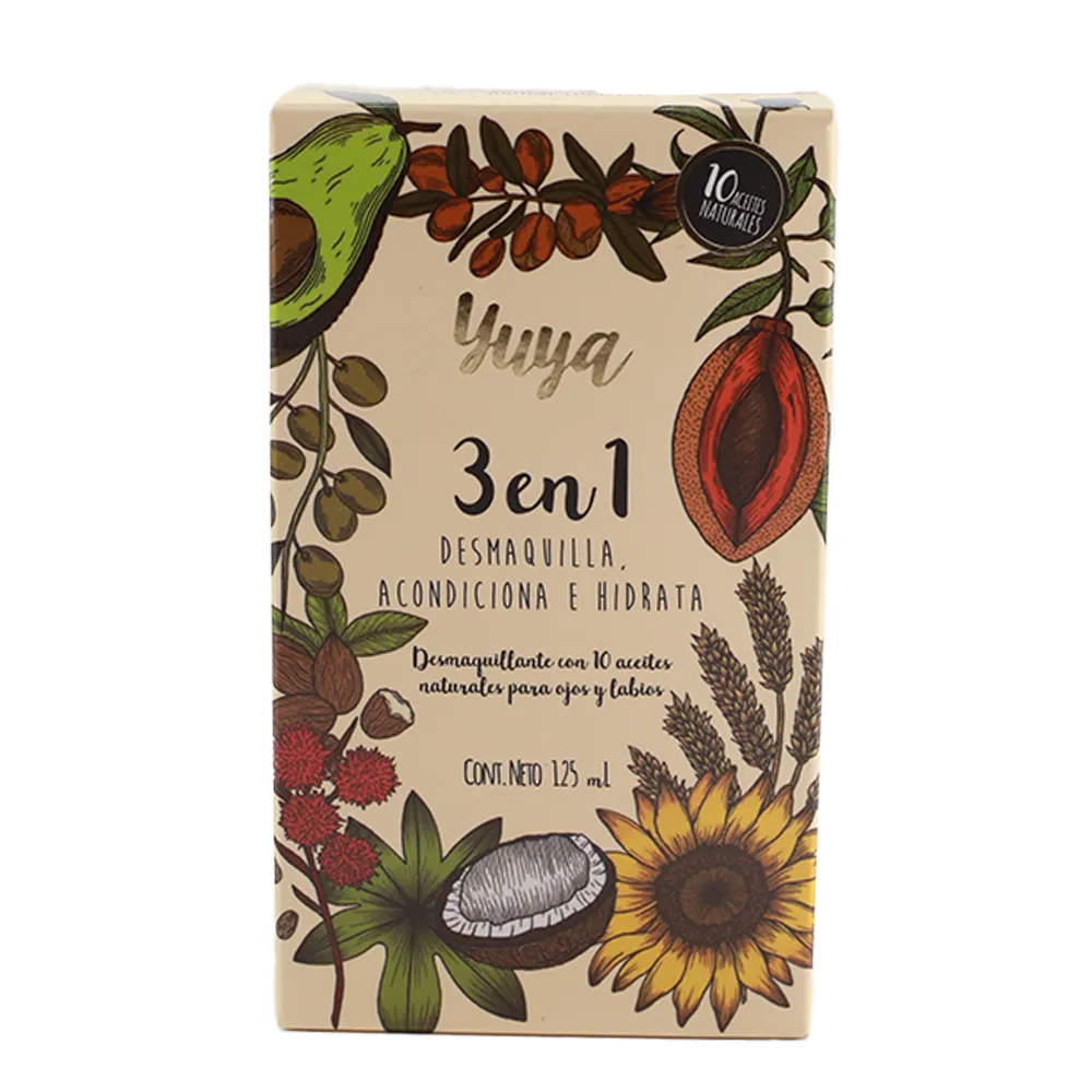 DESMAQUILLANTE 3 EN 1 CON 10 ACEITES NATUR YUYA 125 MILILI