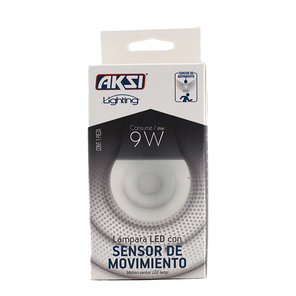 FOCO LED 9W CON SENSOR MOVIMIENTO LUZ BLANCA LUZ BLANCA AKSI 1 PIEZA