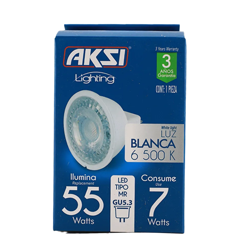 FOCO LED MR16 7W LUZ BLANCA GU5.3 CALIDO AKSI 1 PIEZA