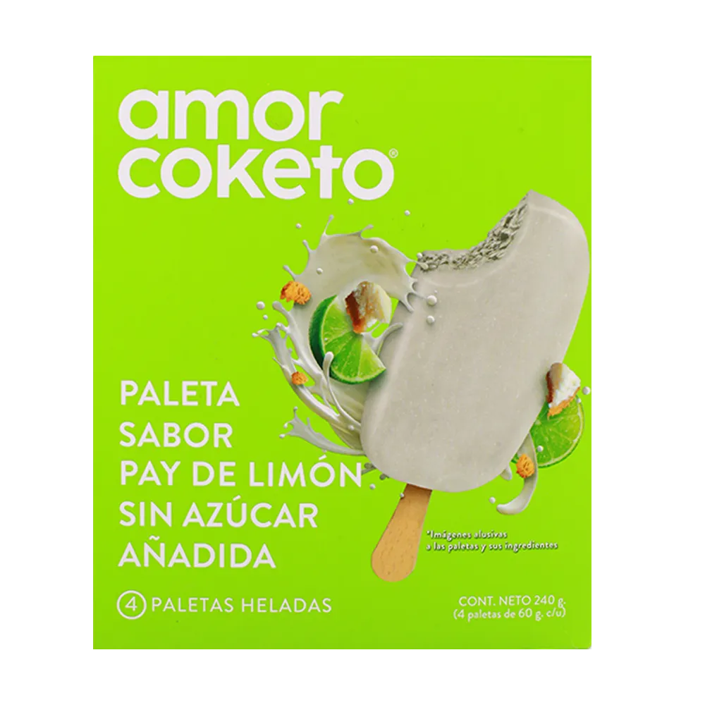 PALETA SABOR PAY DE LIMON SIN AZUCAR AMOR COKETO 4 PIEZA