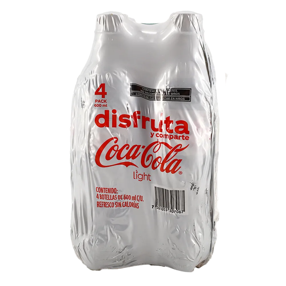 REFRESCO 4 PACK PET LIGHT COCA COLA 600 MILILI