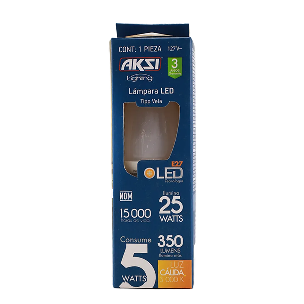 FOCO LED VELA 5W LUZ CALIDA E12 AKSI 1 PIEZA