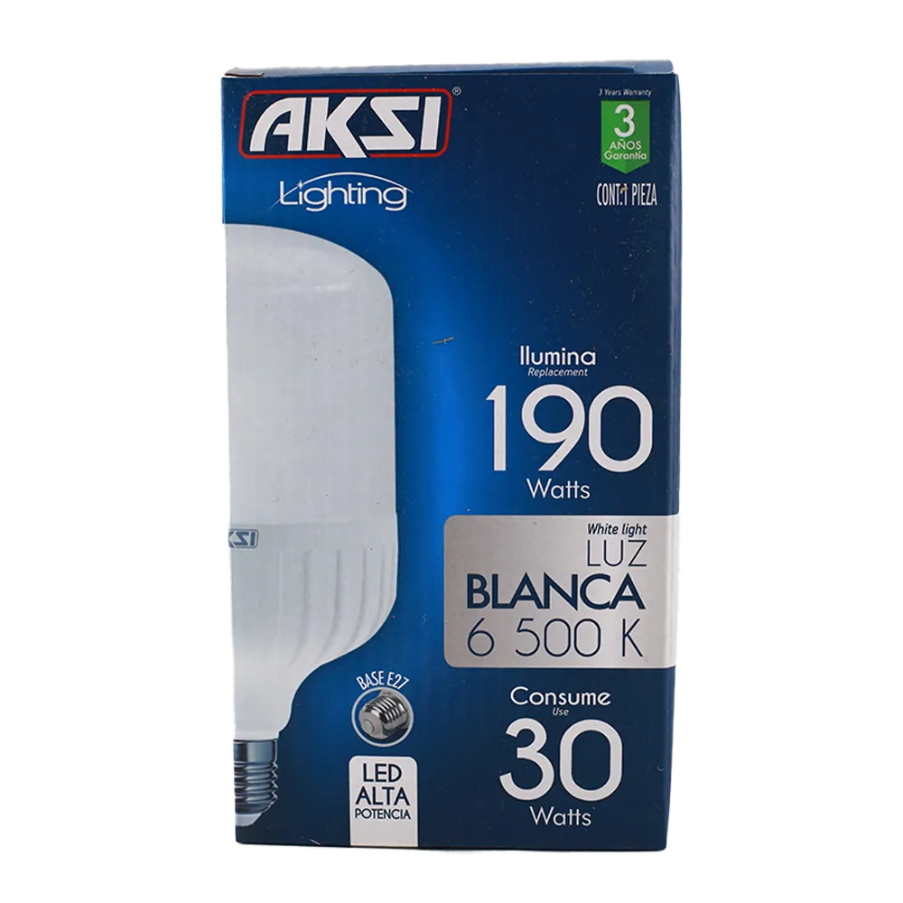FOCO LED ALTA POTENCIA 30W TIPO T LUZ BLANCA E27 AKSI 1 PIEZA
