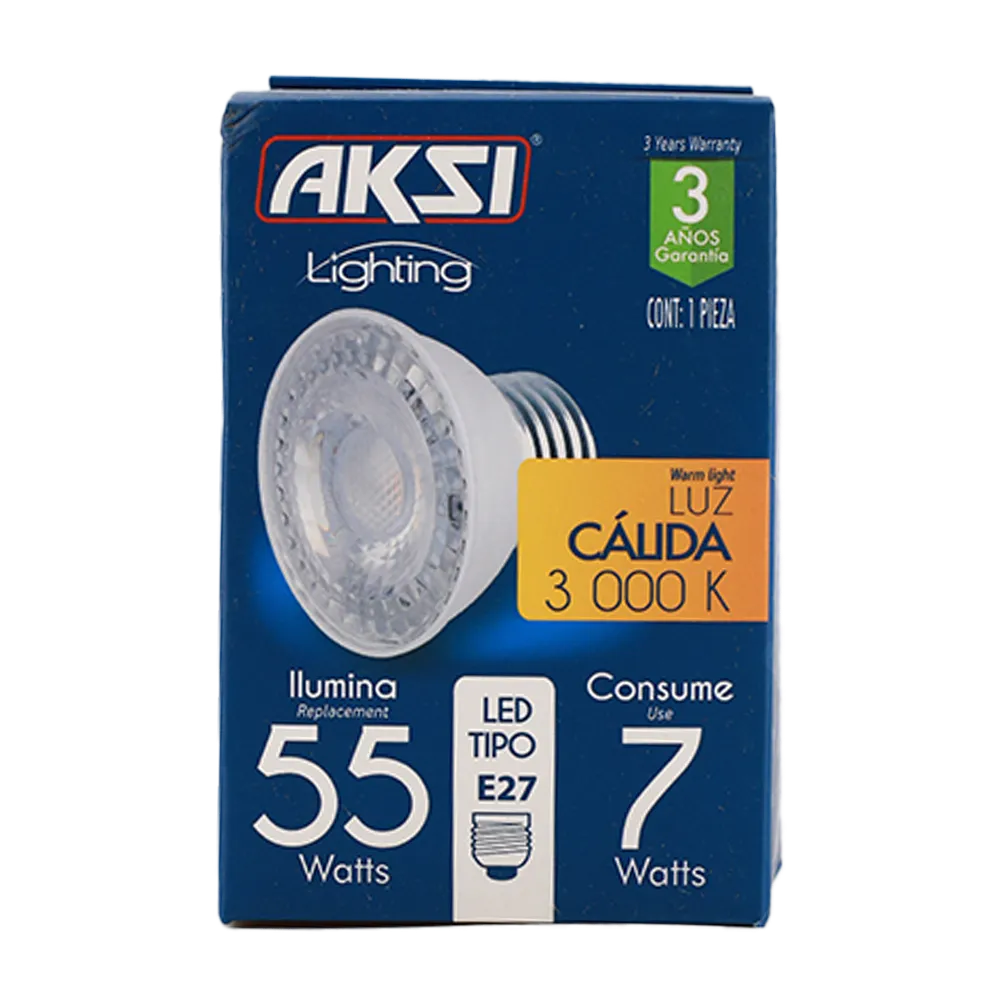 FOCO LED MR16 7W LUZ CALIDA E27 CALIDO AKSI 1 PIEZA