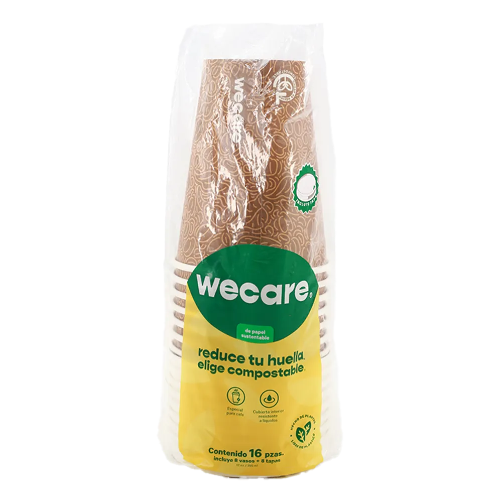 VASO 12 OZ DE PAPEL CAF CON TAPA WECARE 8 PIEZA