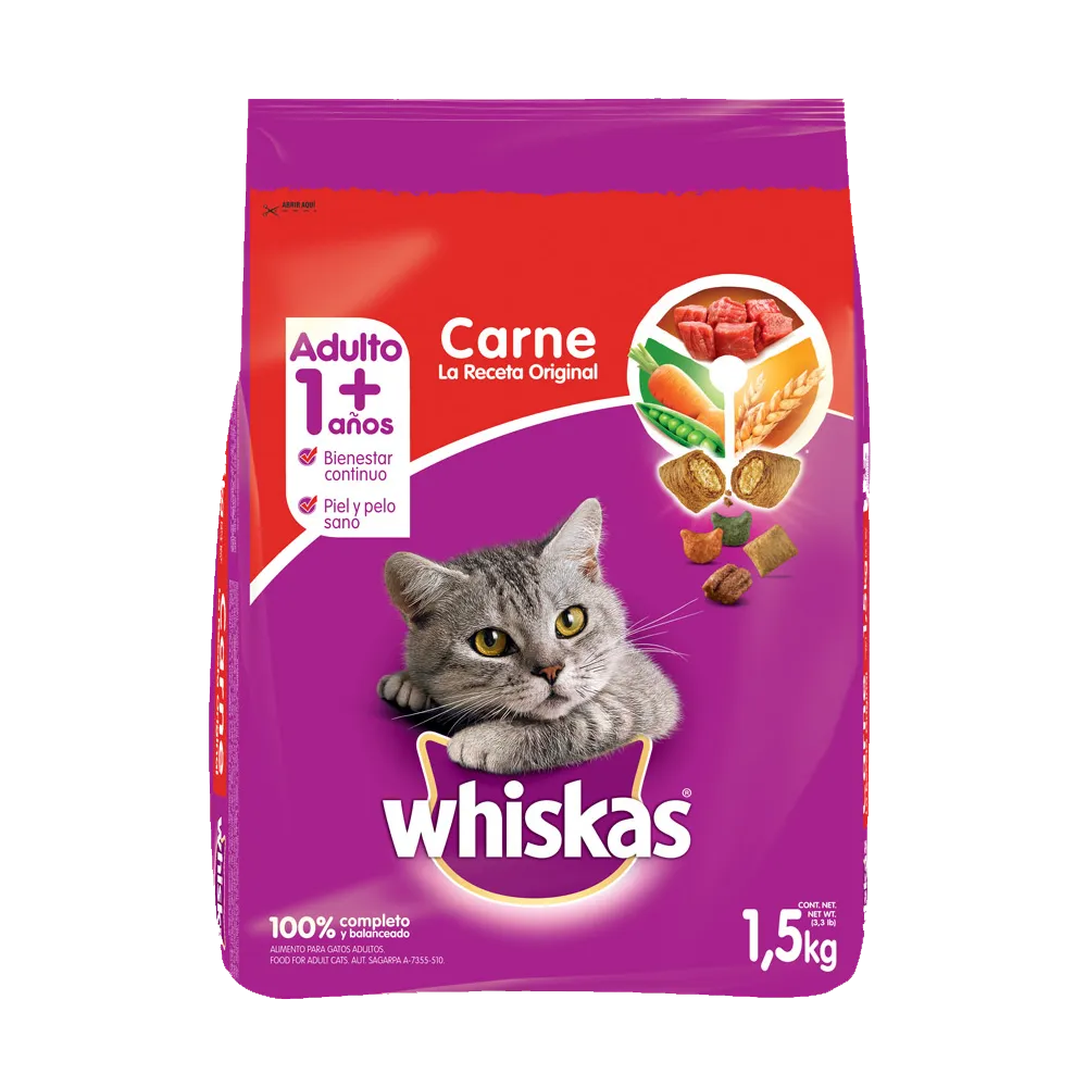 Alimento Seco Para Gatos sabor carne Whiskas 1.5 Kg