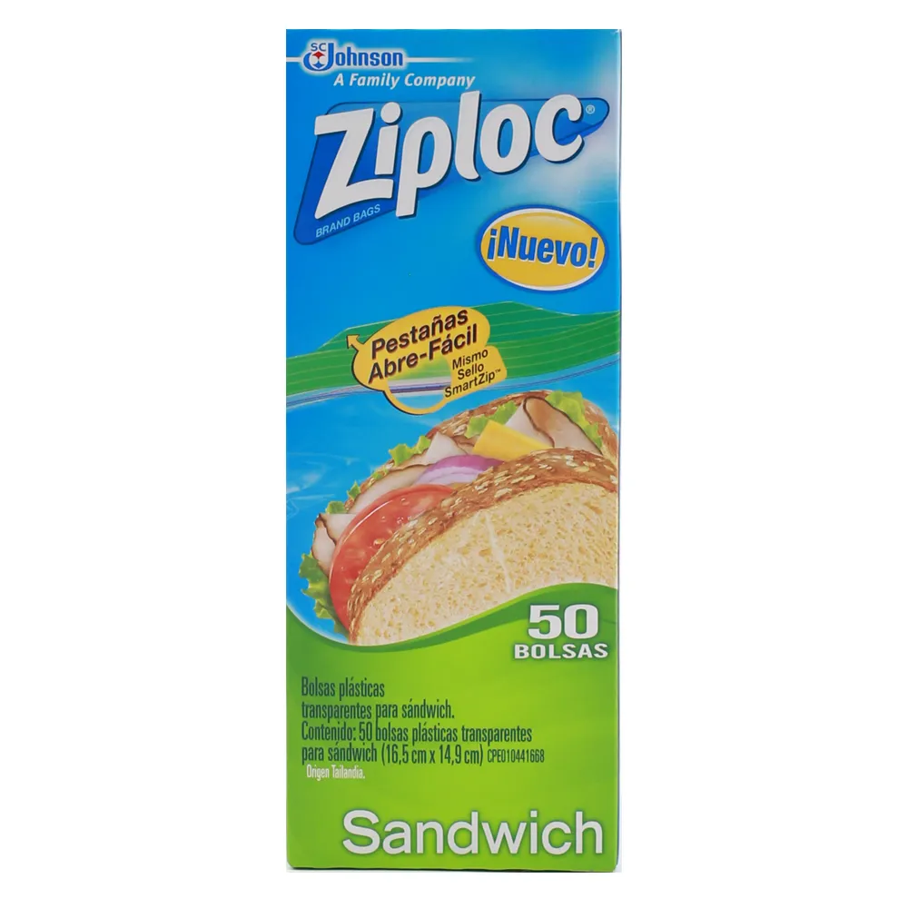 Bolsa Para Sandwich Con Cierre 16.5X14.9 Ziploc 50 Pza