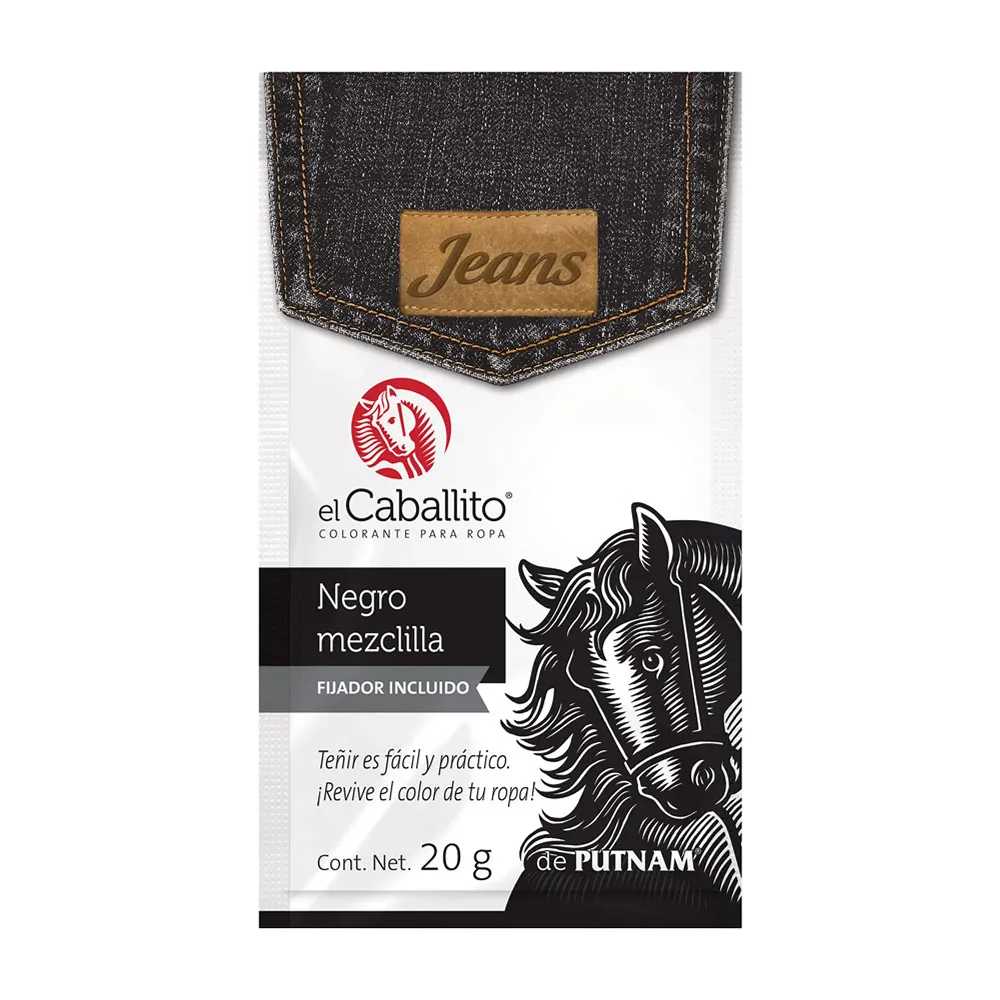 Colorante Negro Mezclilla Para Ropa El Caballito 16 g