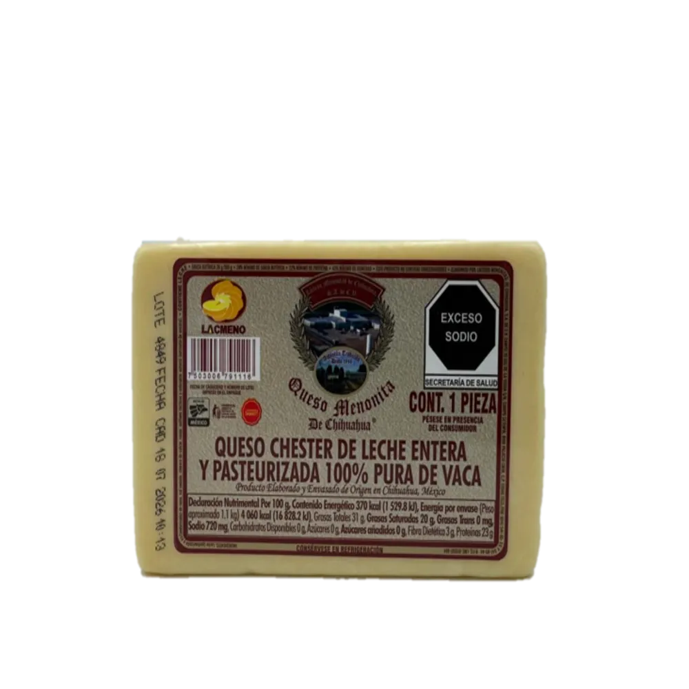 Queso Menonita 1/2 Barra De Chihuahua 1.2 Kg