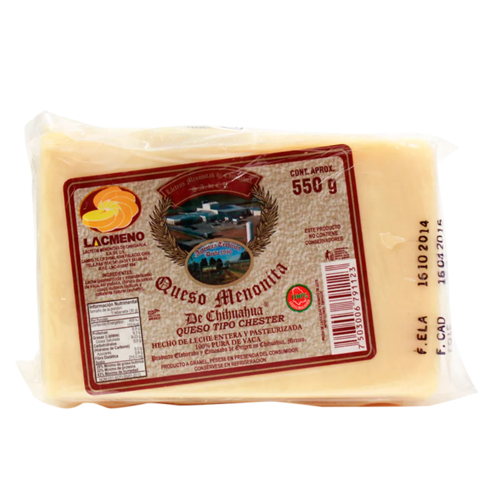 Queso Menonita 1/4 Barra De Chihuahua 550 g