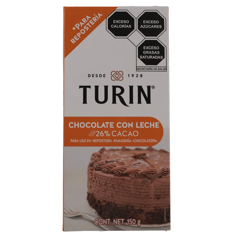 BARRA DE REPOSTERIA CHOCOLATE C/LECHE 26% CACAO TURIN 150 GRAMOS