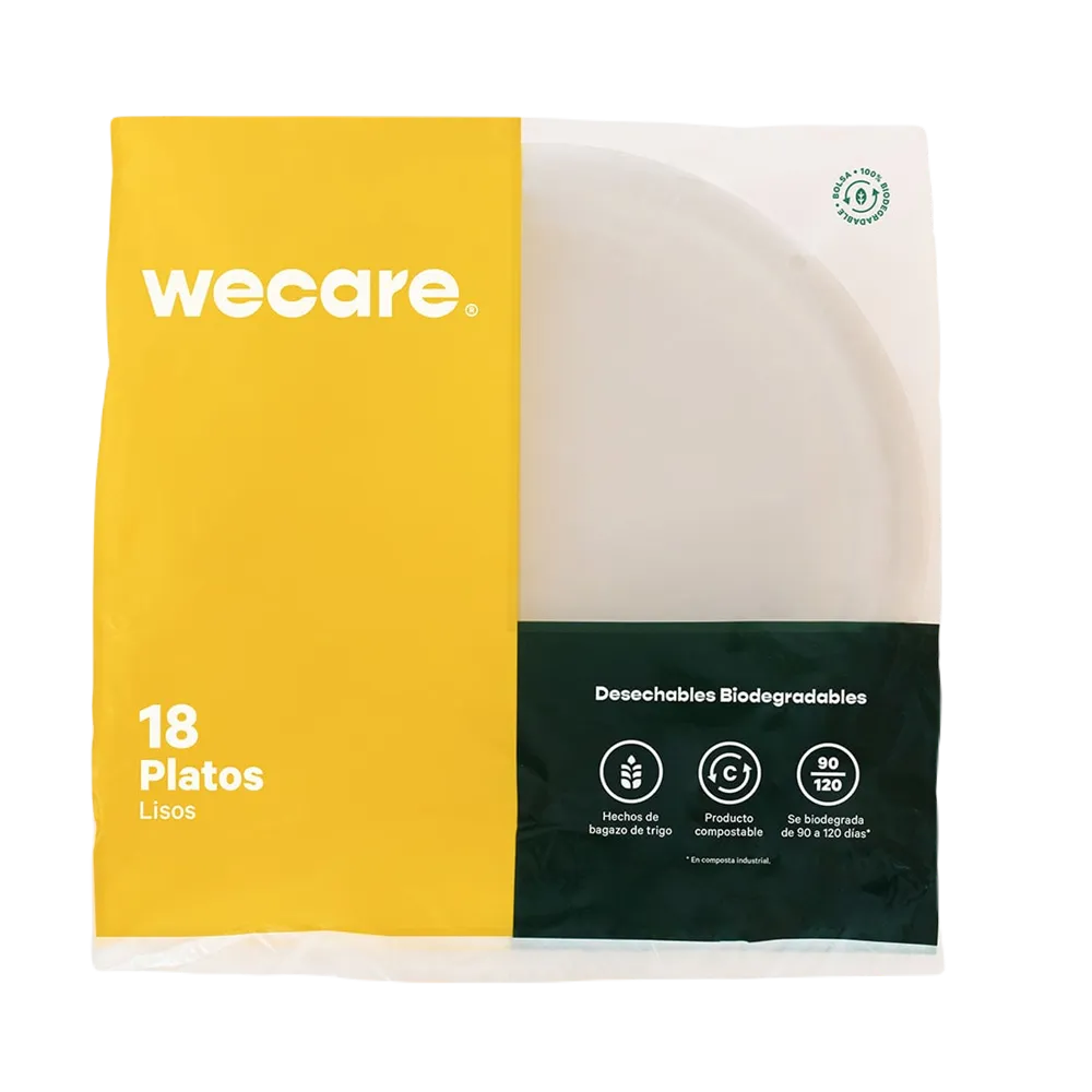 Plato Liso #9 Compostable Beige Wecare 18 Pza