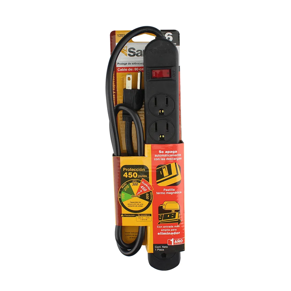 Multicontacto 6 Entradas Con Sup Sanelec 1 Pz