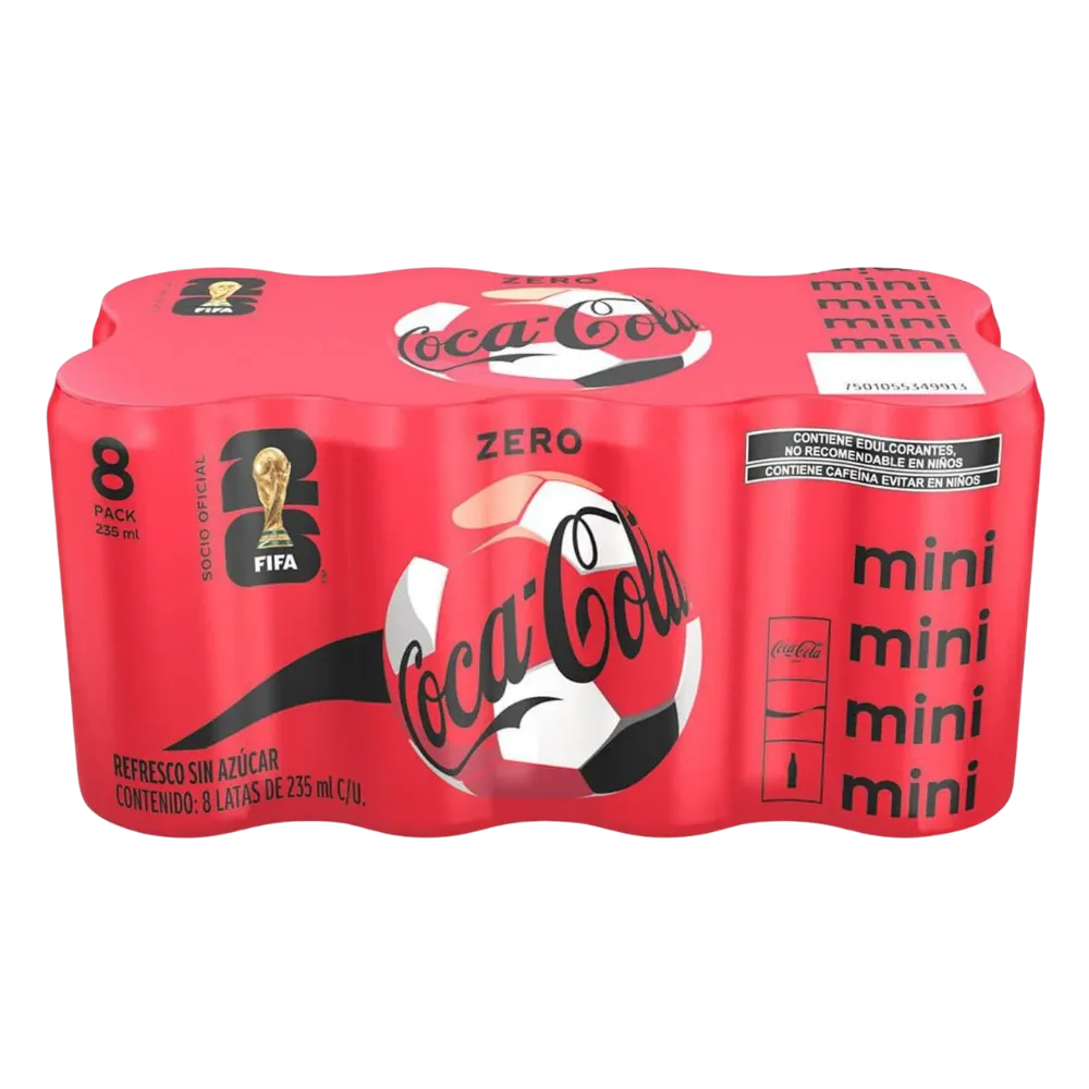 Refresco 8 Pack Minilata Sin azucar Coca cola 235Ml