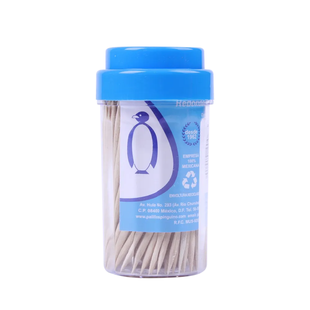 Palillo Redondo 2 Puntas En Vaso Pinguino 150 Pza