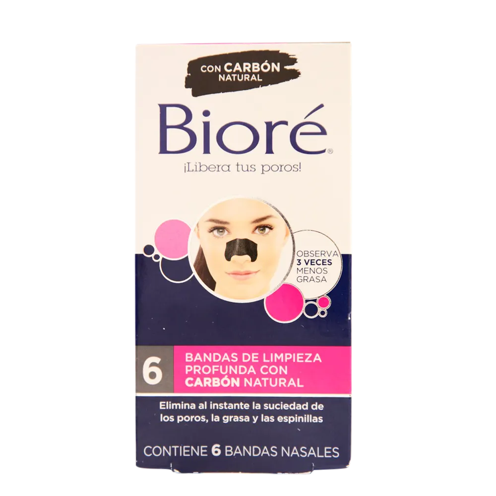 Banda De Limpieza Profunda Facial Carbon Natural Biore 6 Pza