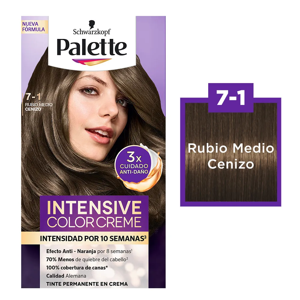 Tinte para Cabello 7-1 Rubio Medio Cenizo Palette 1 Pieza