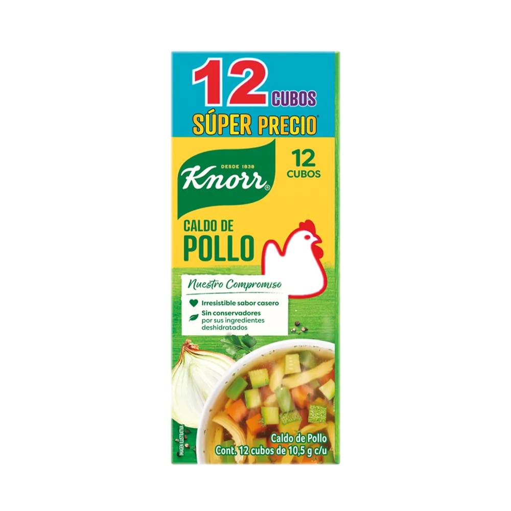 CALDO DE POLLO 12 CUBOS KNORR 126 GRAMOS