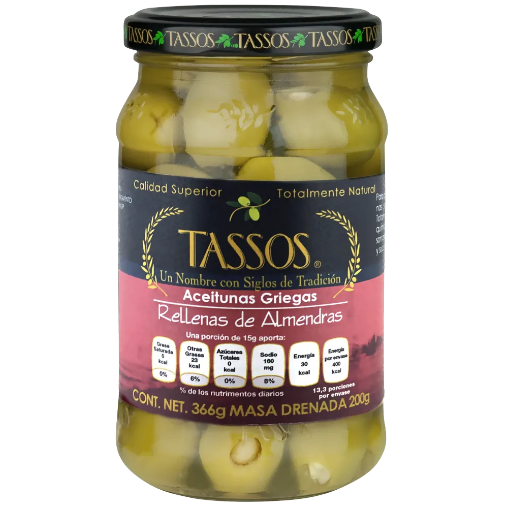 Aceitunas Rellenas De Almendra Tassos 366 Gr