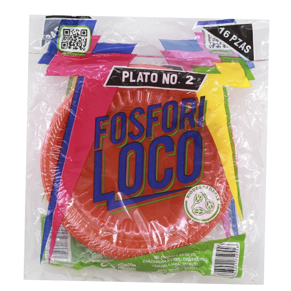 Plato Plastico Liso #2 Desechable Colores Fosforiloco 16 Pza